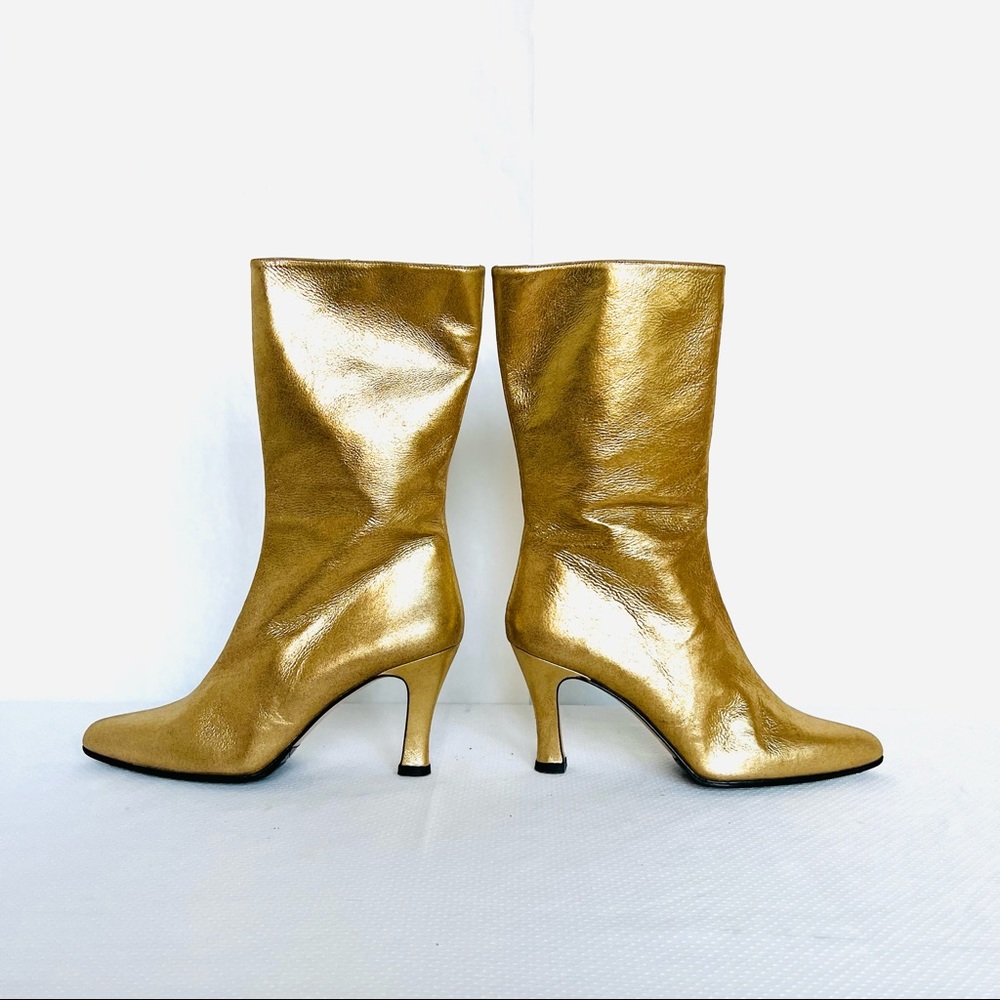 Sesto  Meucci Gold Leather Heel Mid Calf Boots